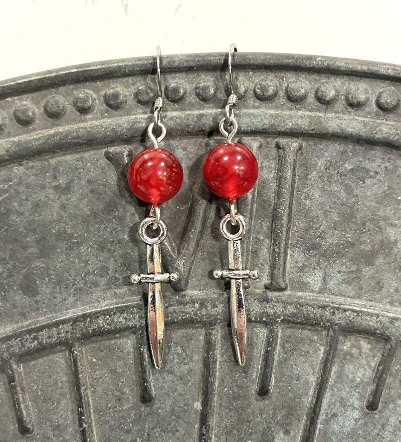 Daggers with Red Fire Agate Earrings