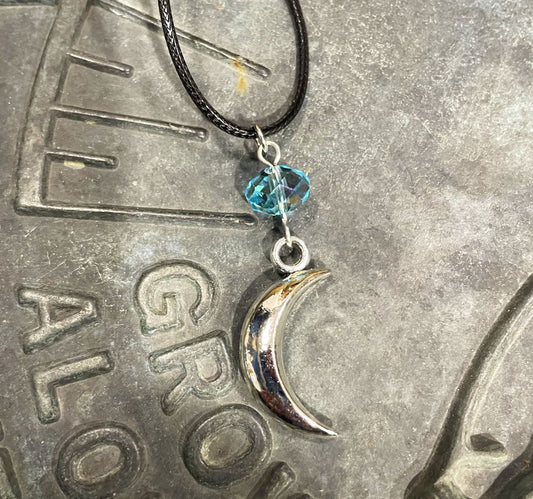 Silver Moon with Blue Crystal