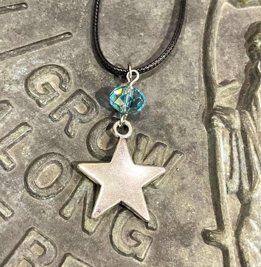 Silver Star with Blue Crystal