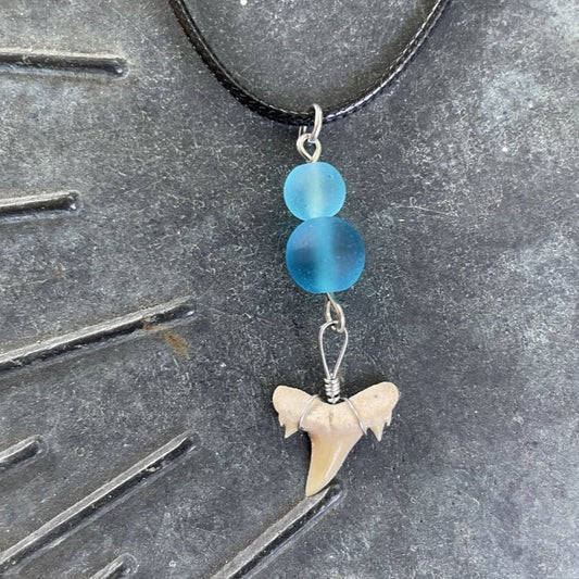 Petite Shark Tooth with Sea Glass Necklace