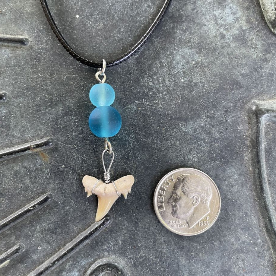 Petite Shark Tooth with Sea Glass Necklace