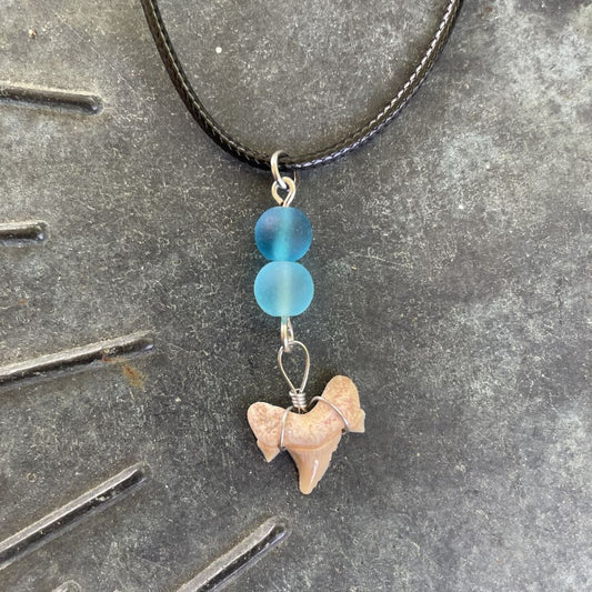 Petite Shark Tooth with Sea Glass Necklace