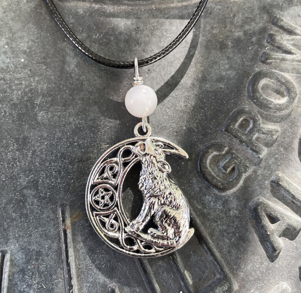 Moonstone with Wolf Necklace