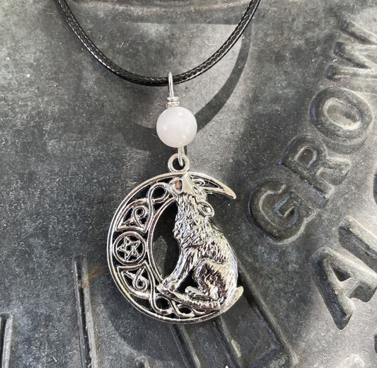 Moonstone with Wolf Necklace