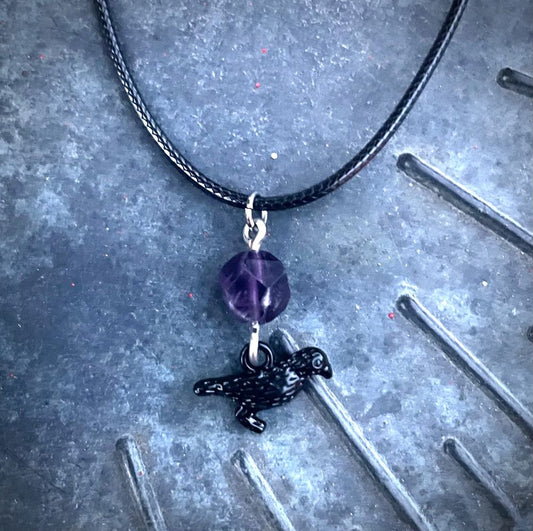 Shadow Flight Necklace – Amethyst & Raven Charm
