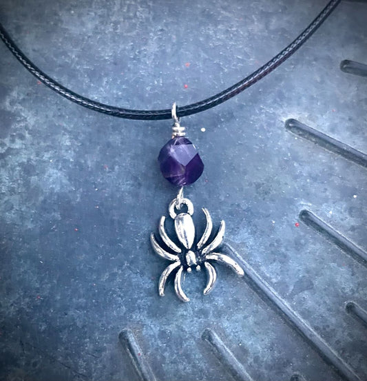 Violet Web Necklace – Amethyst & Spider Charm