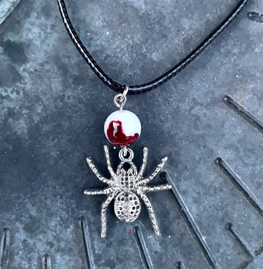 Web of Shadows Necklace – Splatter Bead & Spider Charm