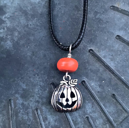 Pumpkin Shadows Necklace – Orange Agate & Pumpkin Charm