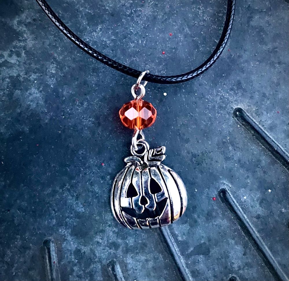Autumn Gord Necklace – Orange Czech Crystal & Pumpkin Charm