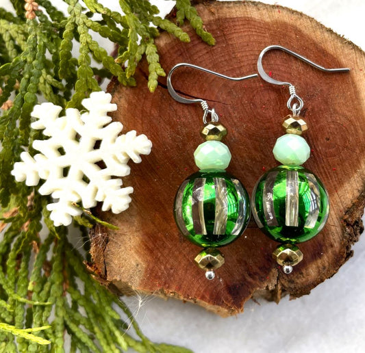 Vintage Reimagined Evergreen Sparkle Bauble Earrings - Limited Stock