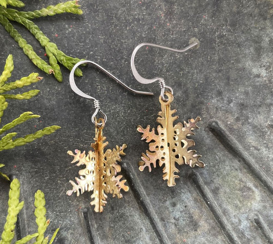 Vintage Reimagined Brass Snowflake Earrings