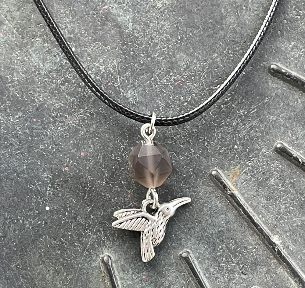 Smoky Quartz with Hummingbird Necklace