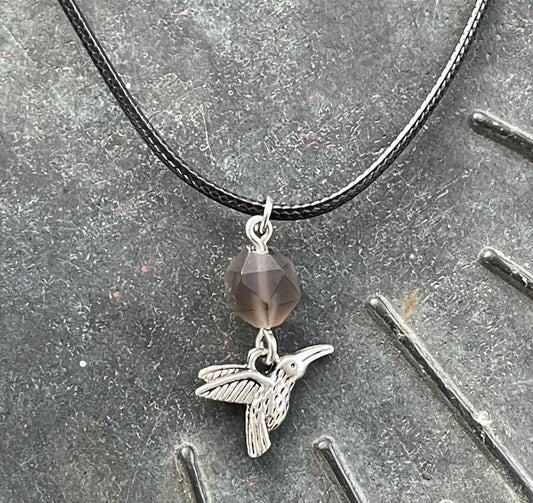 Smoky Quartz with Hummingbird Necklace