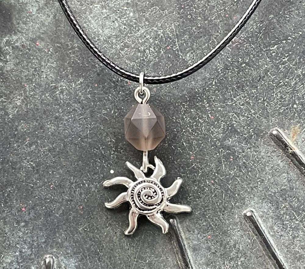 Smoky Quartz with Sun Necklace
