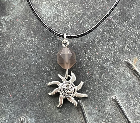 Smoky Quartz with Sun Necklace