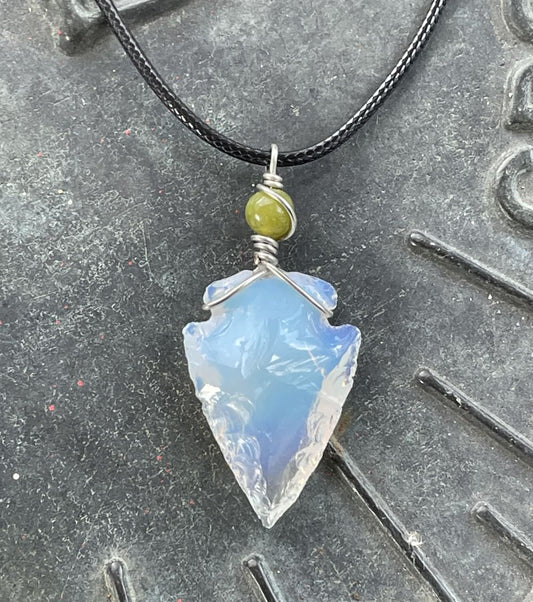 Opalite Arrowhead with Jade Necklace
