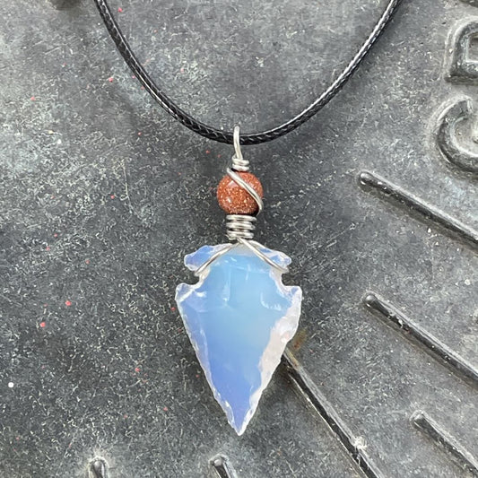 Oplalite Arrowhead with Goldstone Necklace