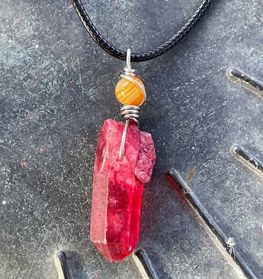 Vampire Blood Quartz with Agate Necklace