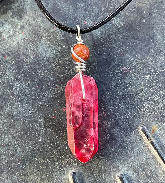Vampire Blood Quartz with Goldstone Necklace