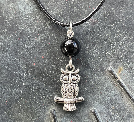 Obsidian with Owl Necklace