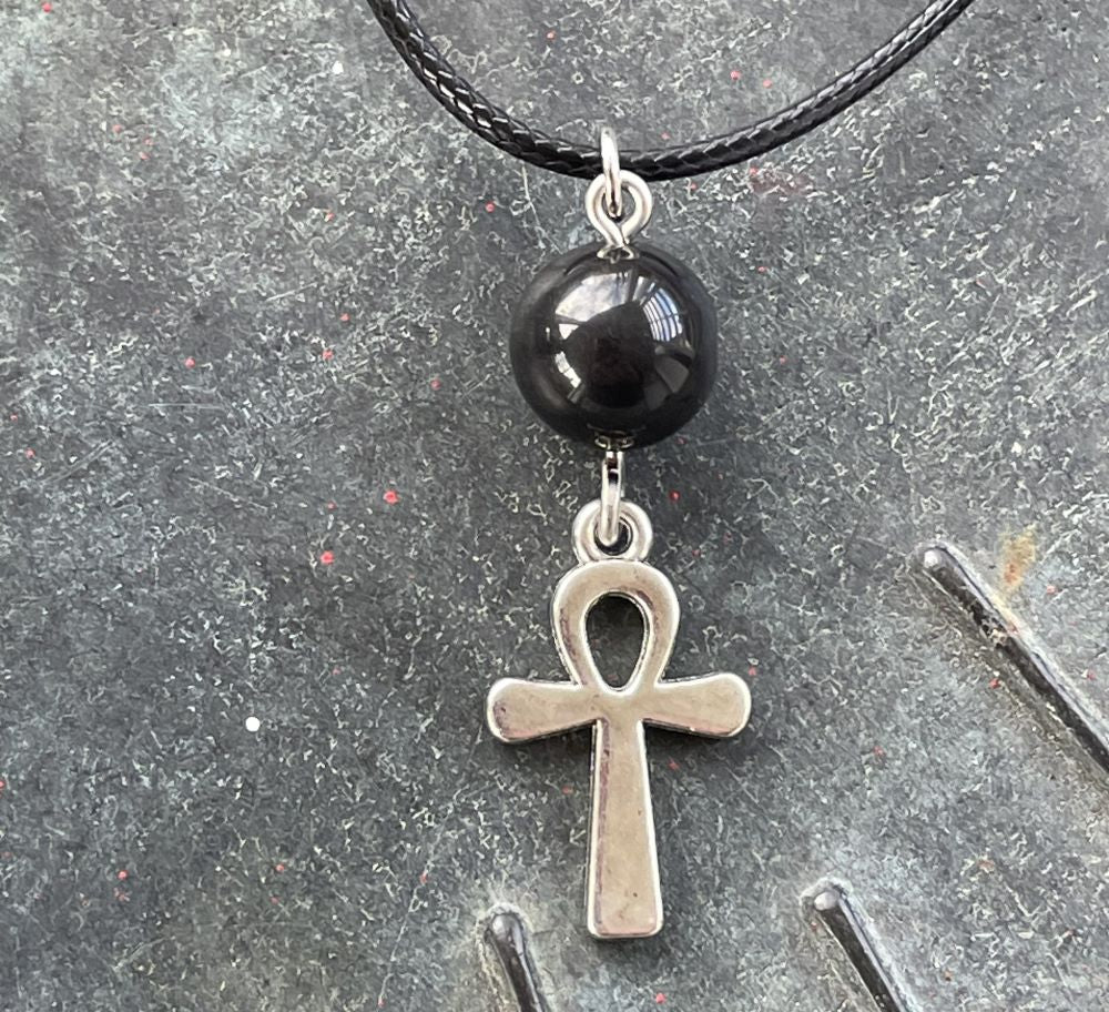 Obsidian with Ankh Necklace