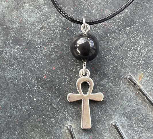 Obsidian with Ankh Necklace