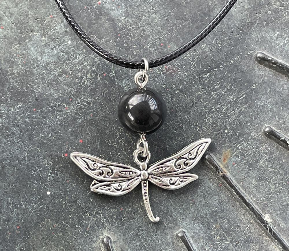 Obsidian with Dragonfly Necklace