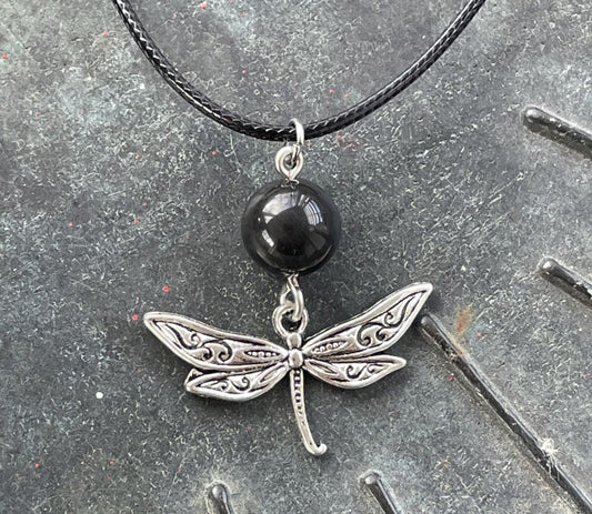 Obsidian with Dragonfly Necklace