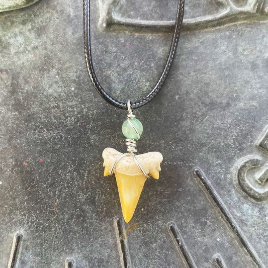 Shark Tooth with Green Aventurine Necklace