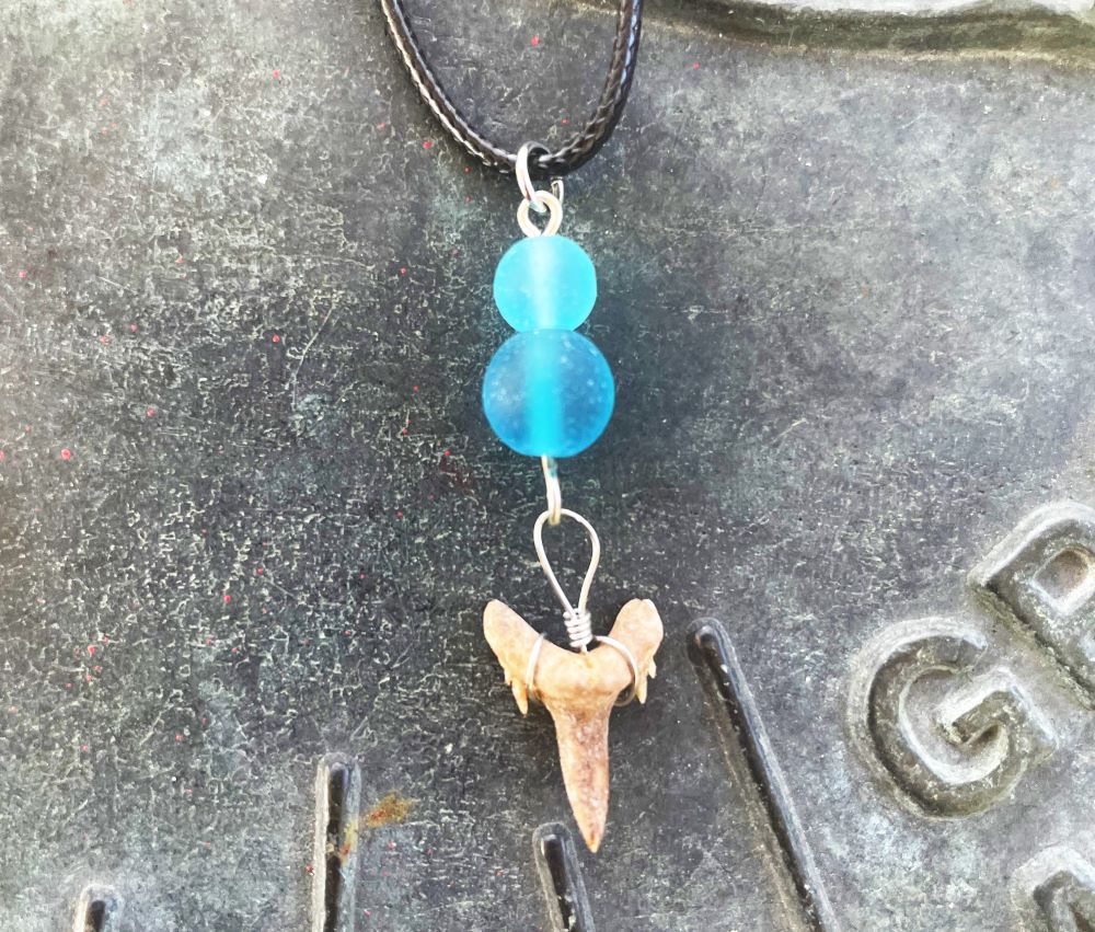 Sea Glass Small Shark Tooth Necklace