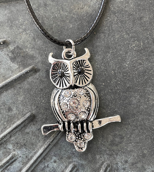 Rhinestone Owl Necklace