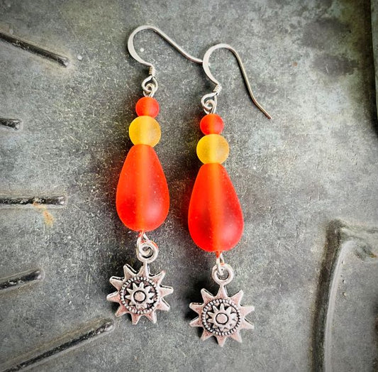 Sea Glass with Sun Earrings