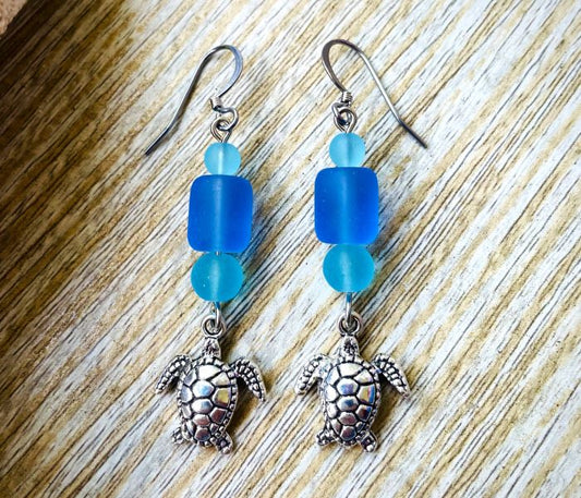 Sea Glass with Turtle Earrings