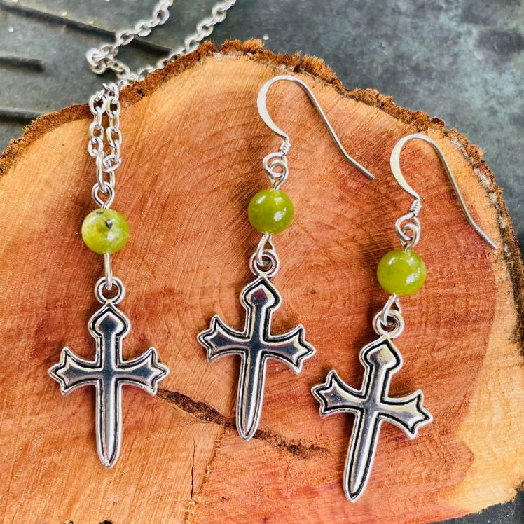 Gothic Cross with Jade