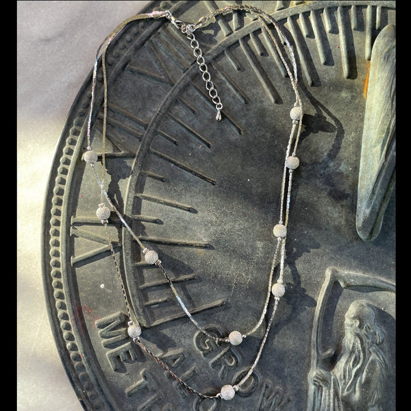 Vintage Double-strand Silver-tone Station Necklace with Stardust Beads