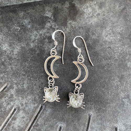 Pale Green Crystal Cat Earrings