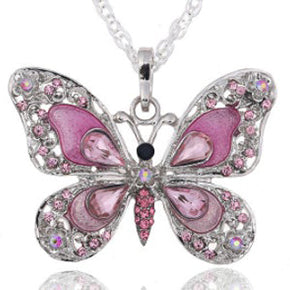 Butterfly Pink Rhinestone Necklace