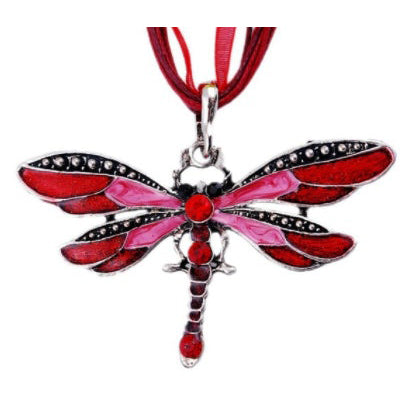 Dragonfly Red Rhinestone Necklace
