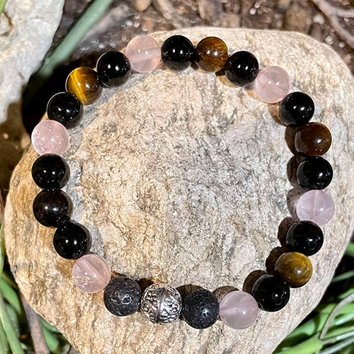 Onyx, Rose Quartz, Tiger's Eye Bead Bracelet