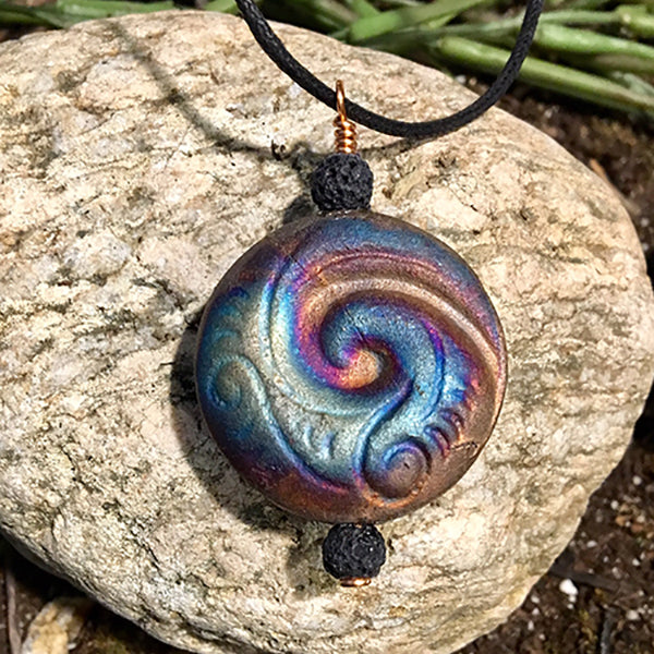 Tribal Wave Raku Pendant