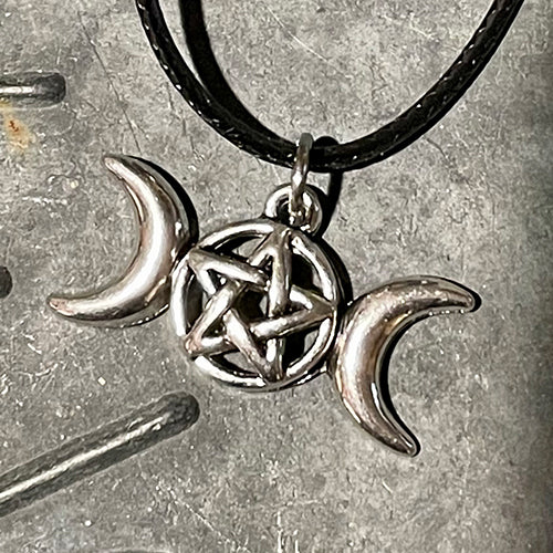 Triple Moon Goddess Pentacle Necklace