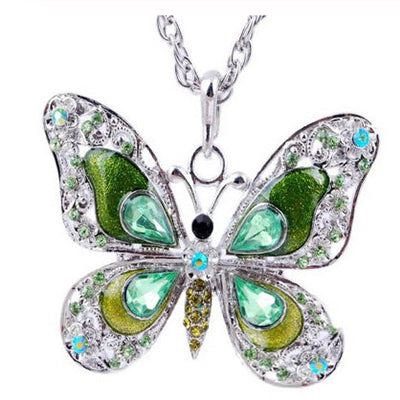 Butterfly Green Rhinestone Necklace
