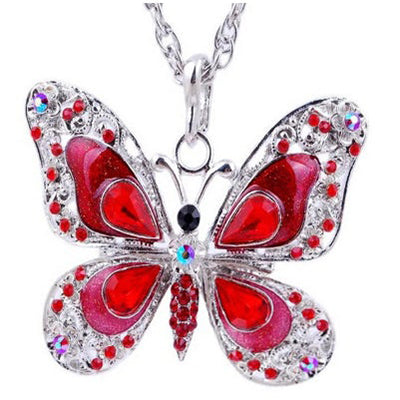 Butterfly Red Rhinestone Necklace