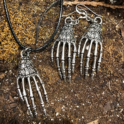 Skeleton Hands Earrings and Necklace Set