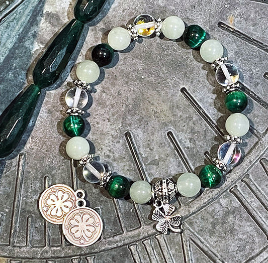 Celtic St. Patrick's - Jade, Tiger's Eye and Rainbow Quartz - Bracelet